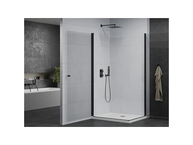 Mexen Pretoria Duo hinged shower cabin 90 x 80 cm, transparent, black + Flat shower tray - 852-090-080-70-02-4010B
