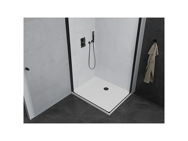 Mexen Pretoria Duo hinged shower cabin 90 x 80 cm, transparent, black + Flat shower tray - 852-090-080-70-02-4010B