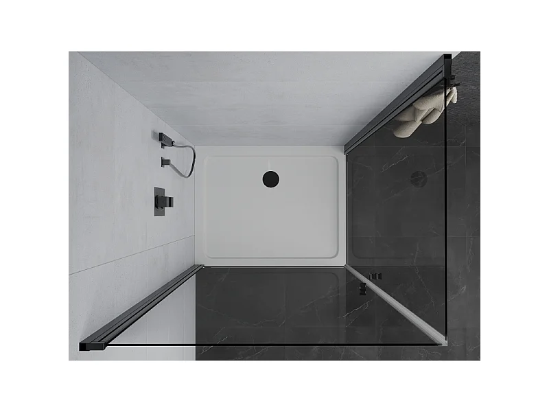 Mexen Pretoria Duo hinged shower cabin 90 x 80 cm, transparent, black + Flat shower tray - 852-090-080-70-02-4010B