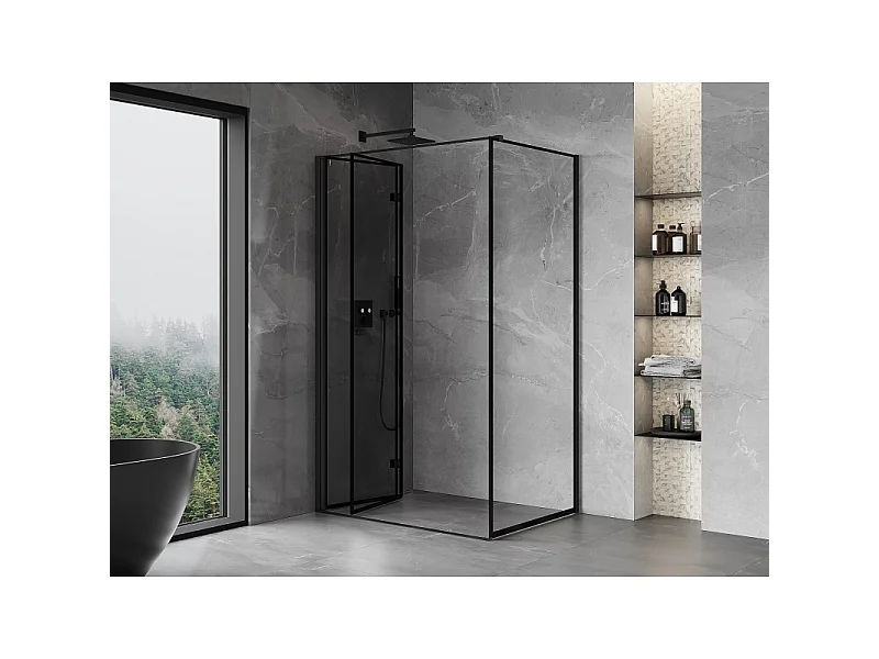 Mexen Mist-F T folding shower cabin left 110 x 120 cm, black frame, black - 8A6T-110-120-70-70-L