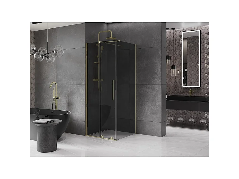 Mexen Velar schuifdeur douchecabine 90 x 90 cm, grafiet, goud - 871-090-090-41-50