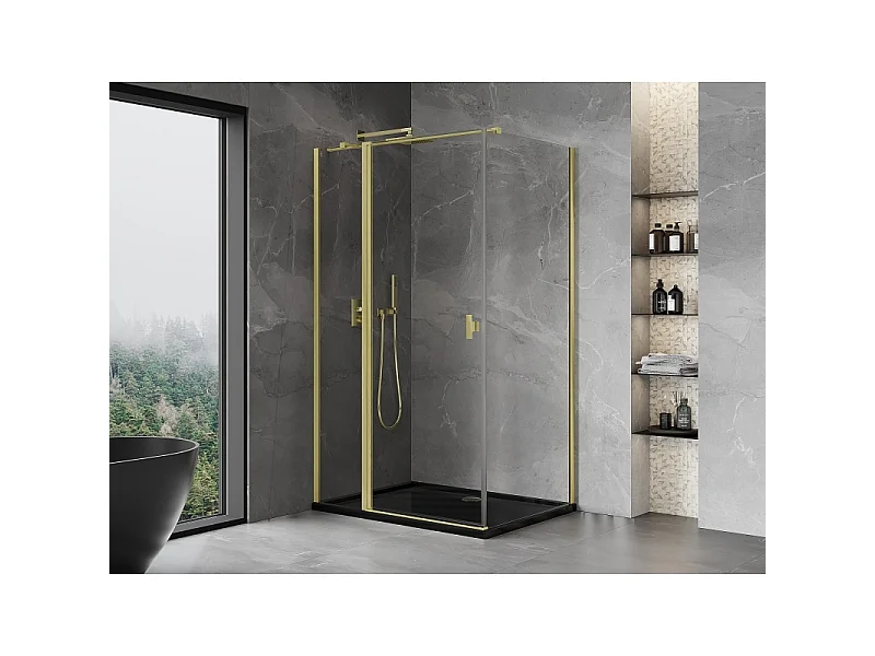 Mexen Mist T hinged shower cabin 120 x 110 cm, transparent, brushed gold - 8A4T-120-110-55-00