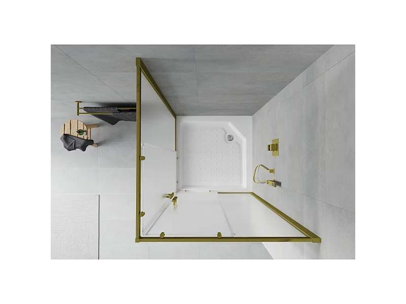 Mexen Rio cabina de ducha cuadrada 90 x 90 cm, escarchada, dorada + base de ducha, blanca - 860-090-090-50-30-4510