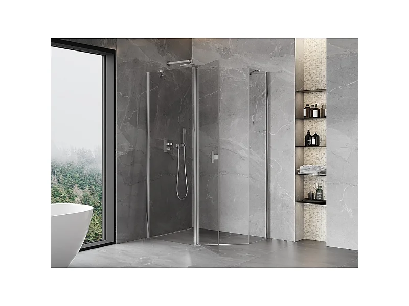 Mexen Mist asymmetrische vijfhoekige douchecabine met scharnierdeur 100 x 80 cm, transparant, chroom - 8A8-100-080-01-00