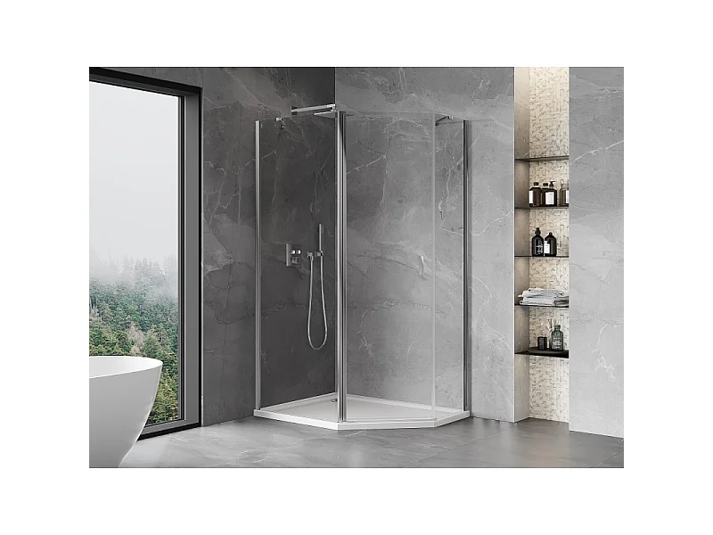 Mexen Mist asymmetrische vijfhoekige douchecabine met scharnierdeur 100 x 80 cm, transparant, chroom - 8A8-100-080-01-00