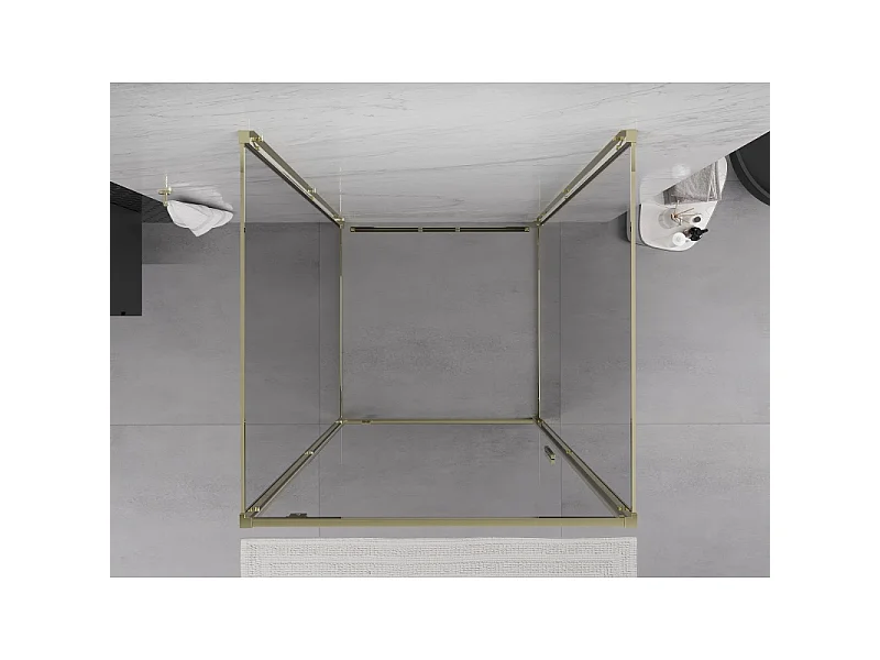 Mexen Exo-3S Dreiwand-Duschkabine, schwenkbar 90 x 90 cm, transparent, gold - 8181-090-090-50-00-3S