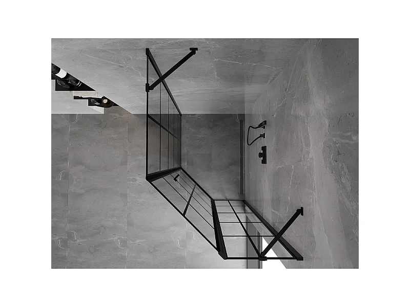 Mexen Mist asymmetrisk femkantet brusekabine med højre hængseldør 80 x 100 cm, sort gitter, sort - 8A8-080-100-70-77-P