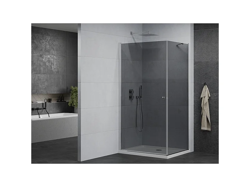 Mexen Pretoria kabina prysznicowa uchylna 80 x 110 cm, grafit, chrom + brodzik Flat - 852-080-110-01-40-4010