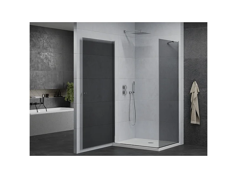 Mexen Pretoria kabina prysznicowa uchylna 80 x 110 cm, grafit, chrom + brodzik Flat - 852-080-110-01-40-4010