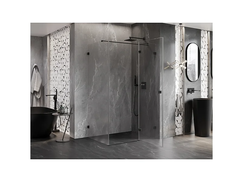 Mexen Lunar T douchecabine scharnierend rechts 140 x 90 cm, transparant, zwart - 834T-140-090-70-00-P