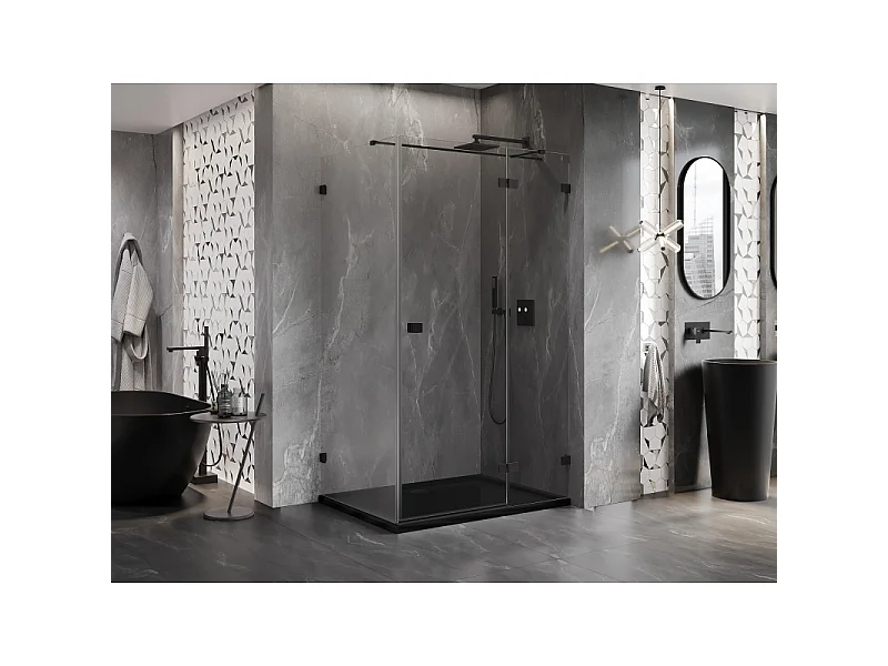 Mexen Lunar T douchecabine scharnierend rechts 140 x 90 cm, transparant, zwart - 834T-140-090-70-00-P