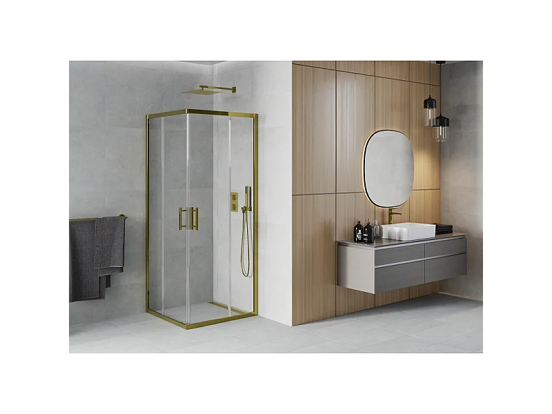 Mexen Rio vierkante douchecabine 70 x 70 cm, transparant, goud - 860-070-070-50-00