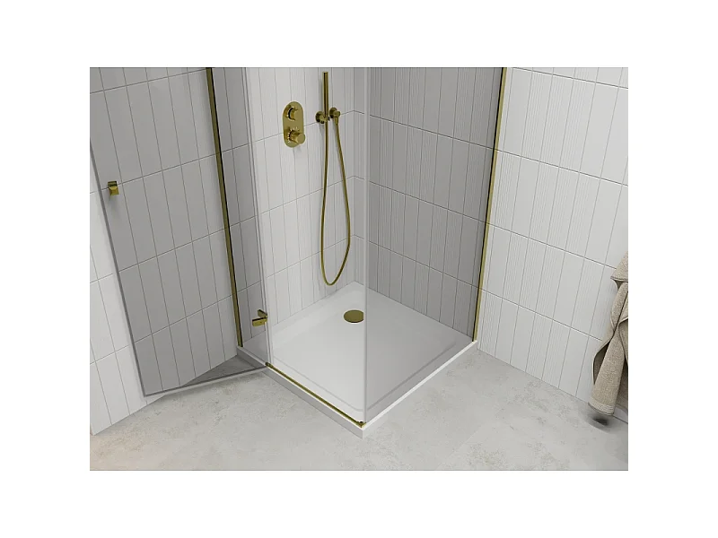 Mexen Roma svingbar brusekabine 70 x 70 cm, transparent, guld + flad brusekar - 854-070-070-50-00-4010