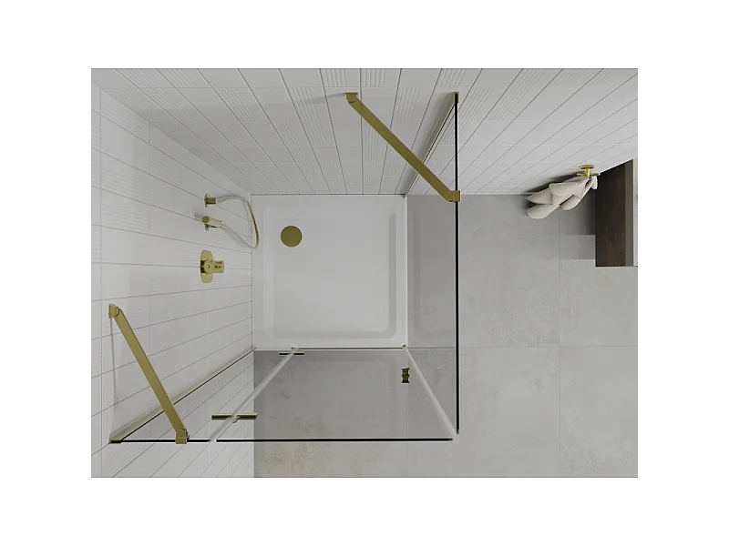 Mexen Roma svingbar brusekabine 70 x 70 cm, transparent, guld + flad brusekar - 854-070-070-50-00-4010