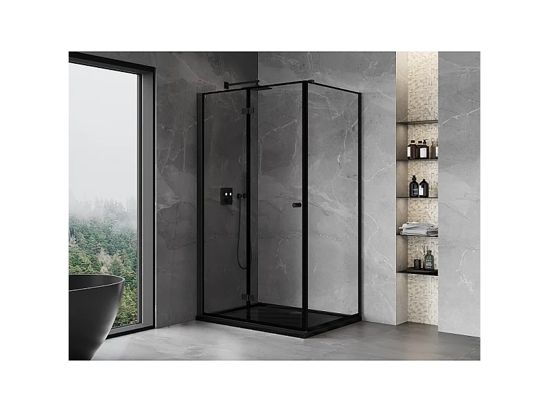 Mexen Mist-F T folding shower cabin left 120 x 90 cm, black frame, black - 8A6T-120-090-70-70-L