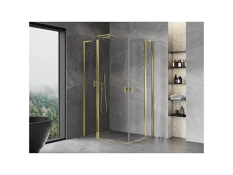 Mexen Mist L Duo draaideur douchecabine 100 x 90 cm, transparant, goud - 8A4L-100-090-50-00