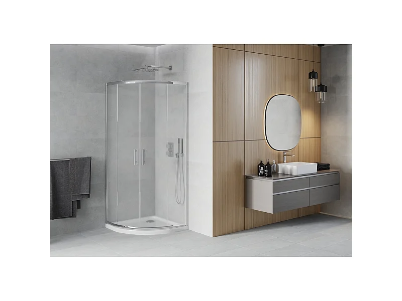 Mexen Rio halvrund brusekabine 80 x 80 cm, frostet, krom + flad brusekar, hvid - 863-080-080-01-30-4110