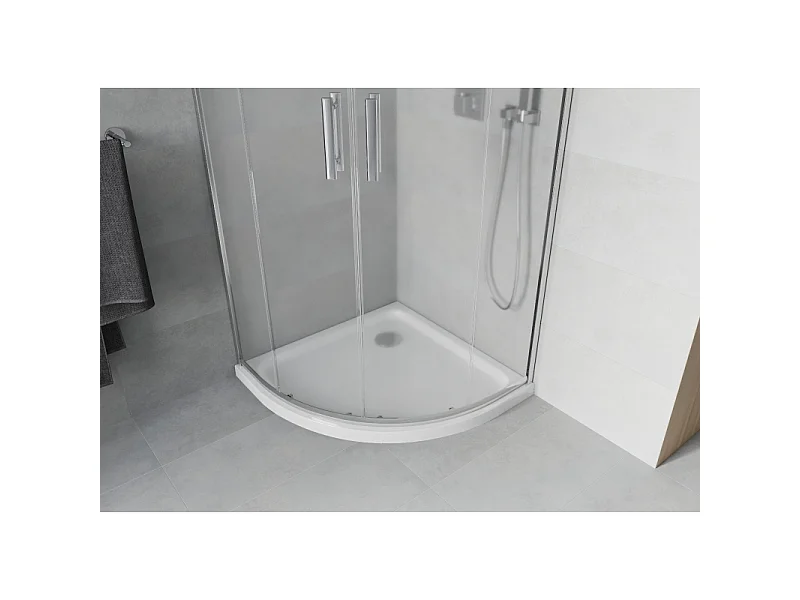 Mexen Rio halvrund brusekabine 80 x 80 cm, frostet, krom + flad brusekar, hvid - 863-080-080-01-30-4110