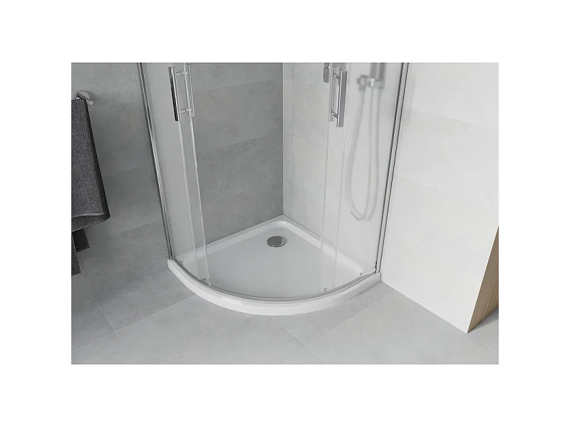 Mexen Rio halvrund brusekabine 80 x 80 cm, frostet, krom + flad brusekar, hvid - 863-080-080-01-30-4110
