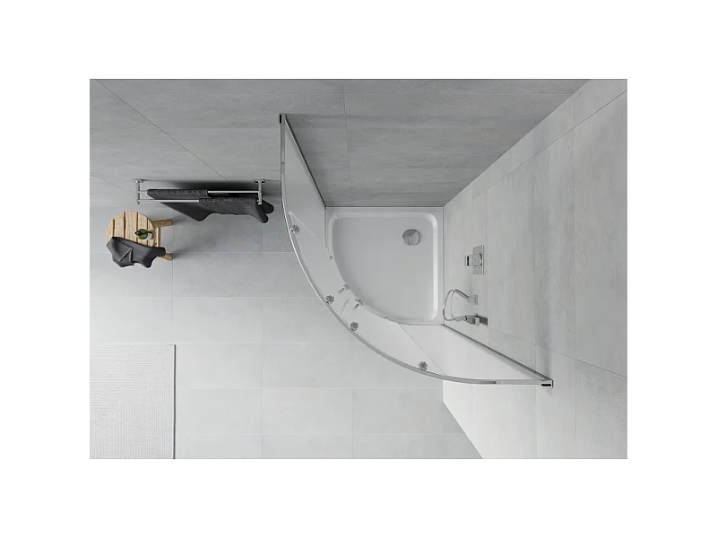 Mexen Rio halvrund brusekabine 80 x 80 cm, frostet, krom + flad brusekar, hvid - 863-080-080-01-30-4110
