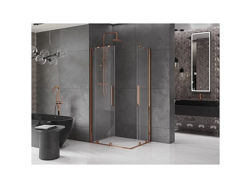 Mexen Velar Duo schuifbare douchecabine 90 x 80 cm, transparant, roze goud - 871-090-080-02-60