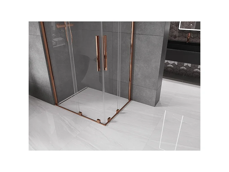 Mexen Velar Duo schuifbare douchecabine 90 x 80 cm, transparant, roze goud - 871-090-080-02-60