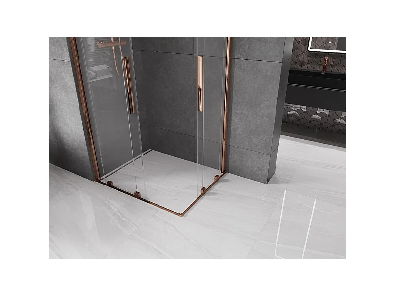 Mexen Velar Duo schuifbare douchecabine 90 x 80 cm, transparant, roze goud - 871-090-080-02-60
