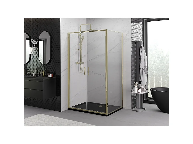 Mexen Exo cabine de duche de abrir 120 x 85 cm, transparente, dourada - 814-120-085-50-00