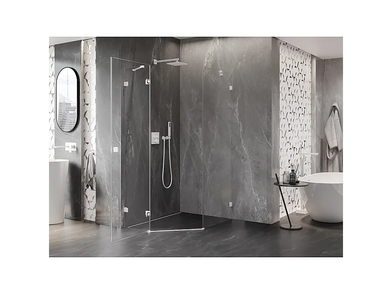 Mexen Lunar pentagonal left-hinged shower cabin 80 x 90 cm, transparent, white - 831-080L-090P-20-00-L