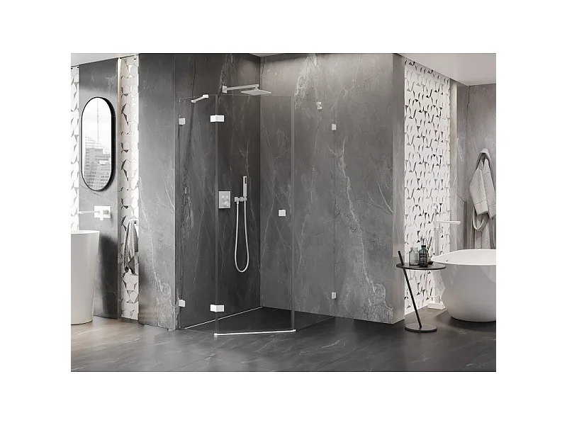 Mexen Lunar pentagonal left-hinged shower cabin 80 x 90 cm, transparent, white - 831-080L-090P-20-00-L