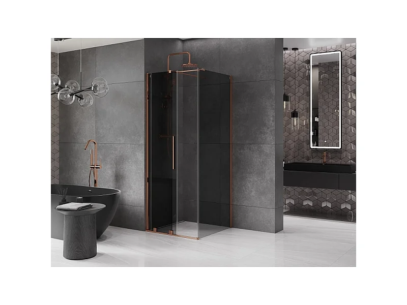 Mexen Velar schuifdouchecabine 110 x 110 cm, grafiet, roze goud - 871-110-110-41-60