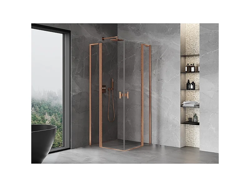 Mexen Mist L Duo Duschkabine Drehbar 90 x 90 cm, transparent, gebürstetes Kupfer - 8A4L-090-090-65-00