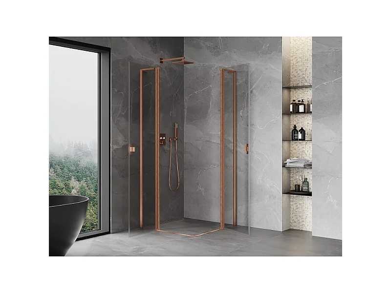 Mexen Mist L Duo Duschkabine Drehbar 90 x 90 cm, transparent, gebürstetes Kupfer - 8A4L-090-090-65-00