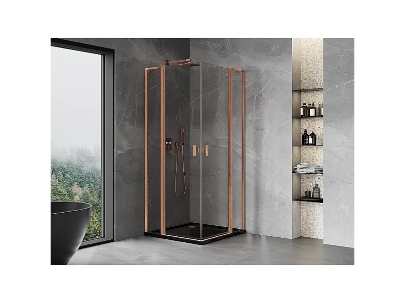 Mexen Mist L Duo Duschkabine Drehbar 90 x 90 cm, transparent, gebürstetes Kupfer - 8A4L-090-090-65-00