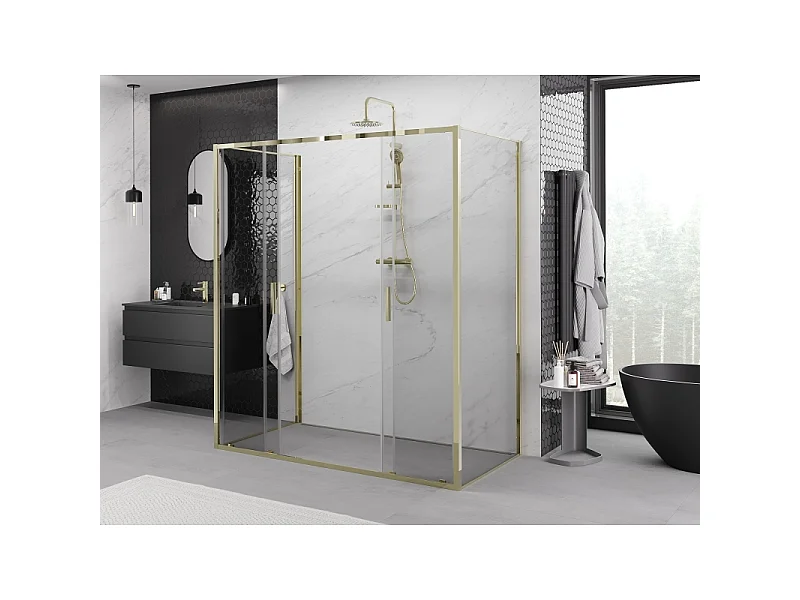 Mexen Exo-3S kabina prysznicowa 3-ścienna rozsuwana 200 x 80 cm, transparent, złota - 8152-200-080-50-00-3S