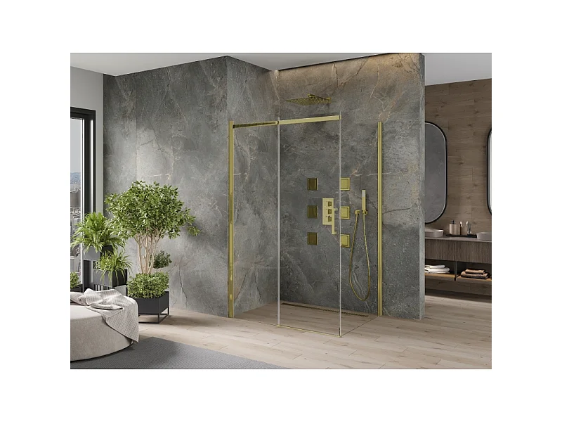 Mexen Omega schuifdouchecabine 140 x 90 cm, transparant, goud - 825-140-090-50-00
