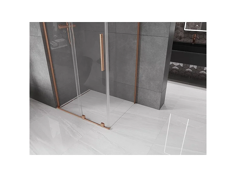 Mexen Velar L cabina doccia scorrevole 120 x 80 cm, trasparente, rame spazzolato - 871-120-080-03-65