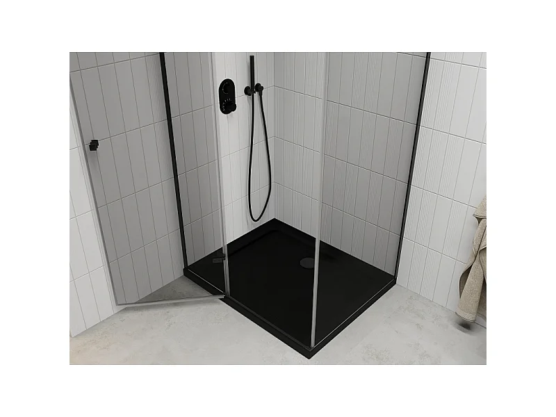 Mexen Roma draaideur douchecabine 90 x 120 cm, transparant, zwart + Flat douchebak, zwart - 854-090-120-70-00-4070B