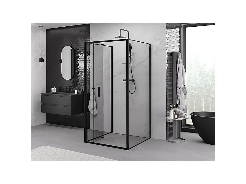 Mexen Exo-3S cabine de douche pliable à 3 parois 100 x 100 cm, transparent, noir - 816-100-100-70-00-3S