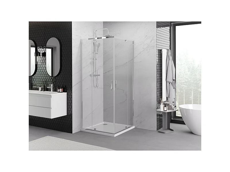 Mexen Exo vierkante douchcabine met draaideur 70 x 70 cm, transparant, chroom - 8110-070-070-01-00