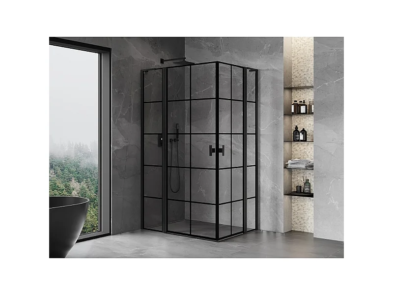 Mexen Mist L Duo brusekabine 105 x 90 cm, sorte gitter, sort - 8A4L-105L-090P-70-77
