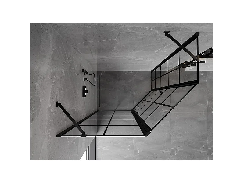 Mexen Mist pentagonal asymmetrical left shower enclosure 90 x 80 cm, black grid, black - 8A8-090-080-70-77-L
