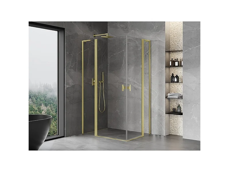 Mexen Mist L Duo draaideur douchecabine 115 x 100 cm, transparant, geborsteld goud - 8A4L-115-100-55-00