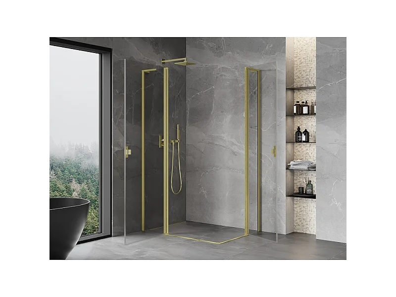 Mexen Mist L Duo draaideur douchecabine 115 x 100 cm, transparant, geborsteld goud - 8A4L-115-100-55-00