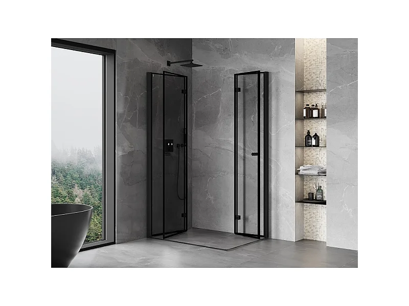 Mexen Mist-F Duo cabine de douche pliante gauche 80 x 75 cm, cadre noir, noir - 8A6-080L-075P-70-70