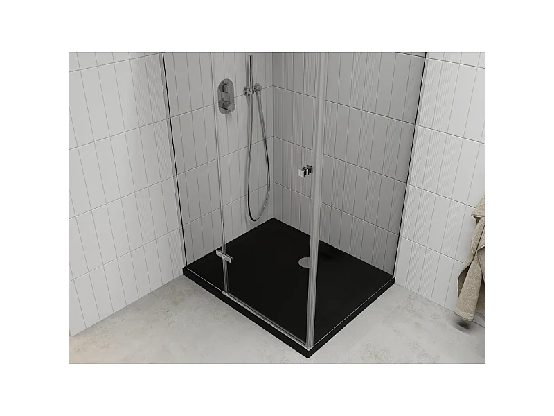 Mexen Roma duschkabine med hængslet dør 80 x 120 cm, transparent, krom + Flat bundkar, sort - 854-080-120-01-00-4070