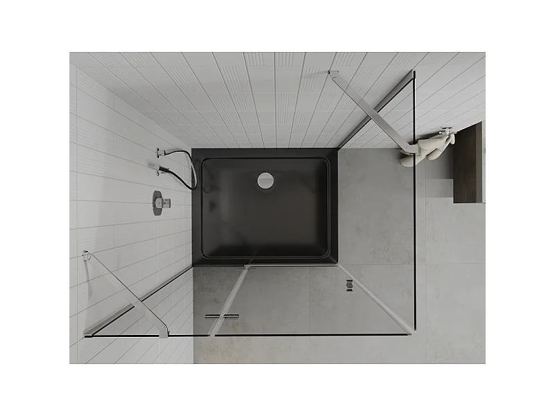 Mexen Roma duschkabine med hængslet dør 80 x 120 cm, transparent, krom + Flat bundkar, sort - 854-080-120-01-00-4070
