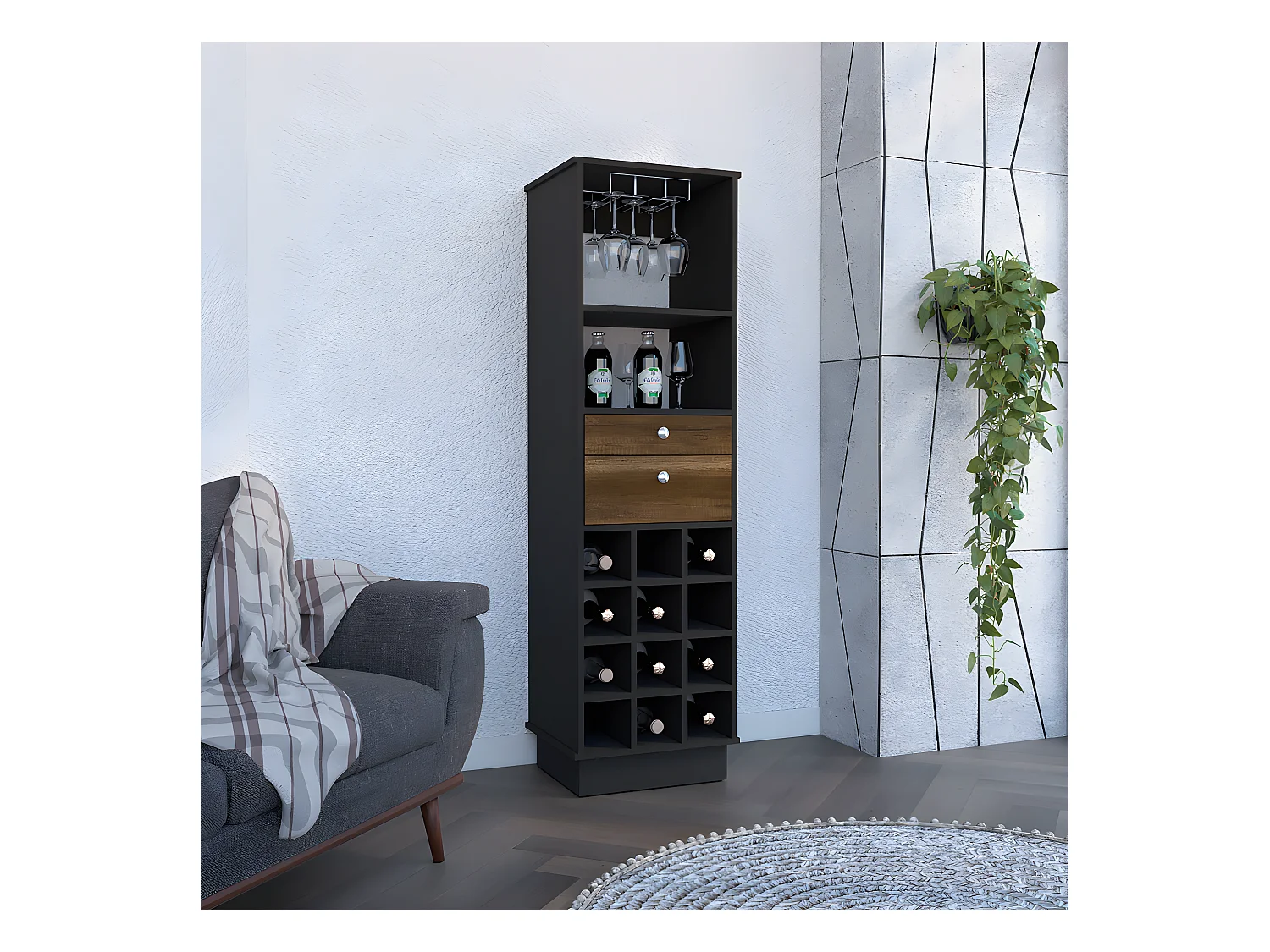 Meubles de bar classiques avec cubes de bouteilles, 160,6 cm à x 46,4 cm le x 40 cm P, caramel / wengue