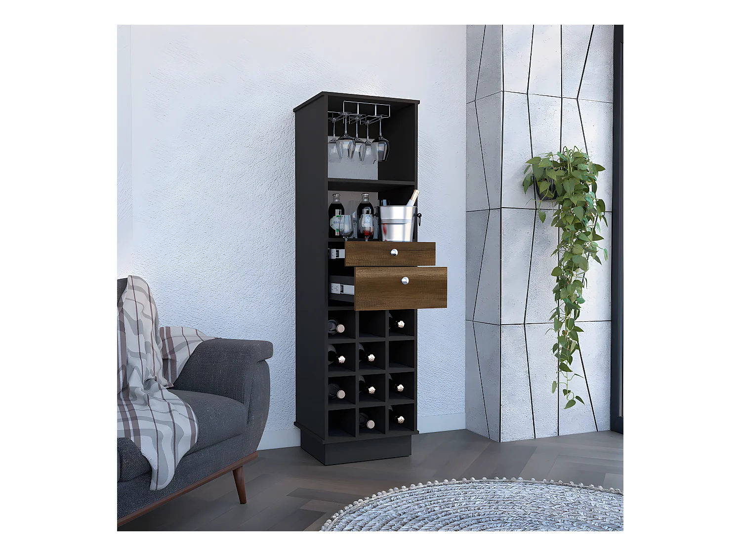 Meubles de bar classiques avec cubes de bouteilles, 160,6 cm à x 46,4 cm le x 40 cm P, caramel / wengue