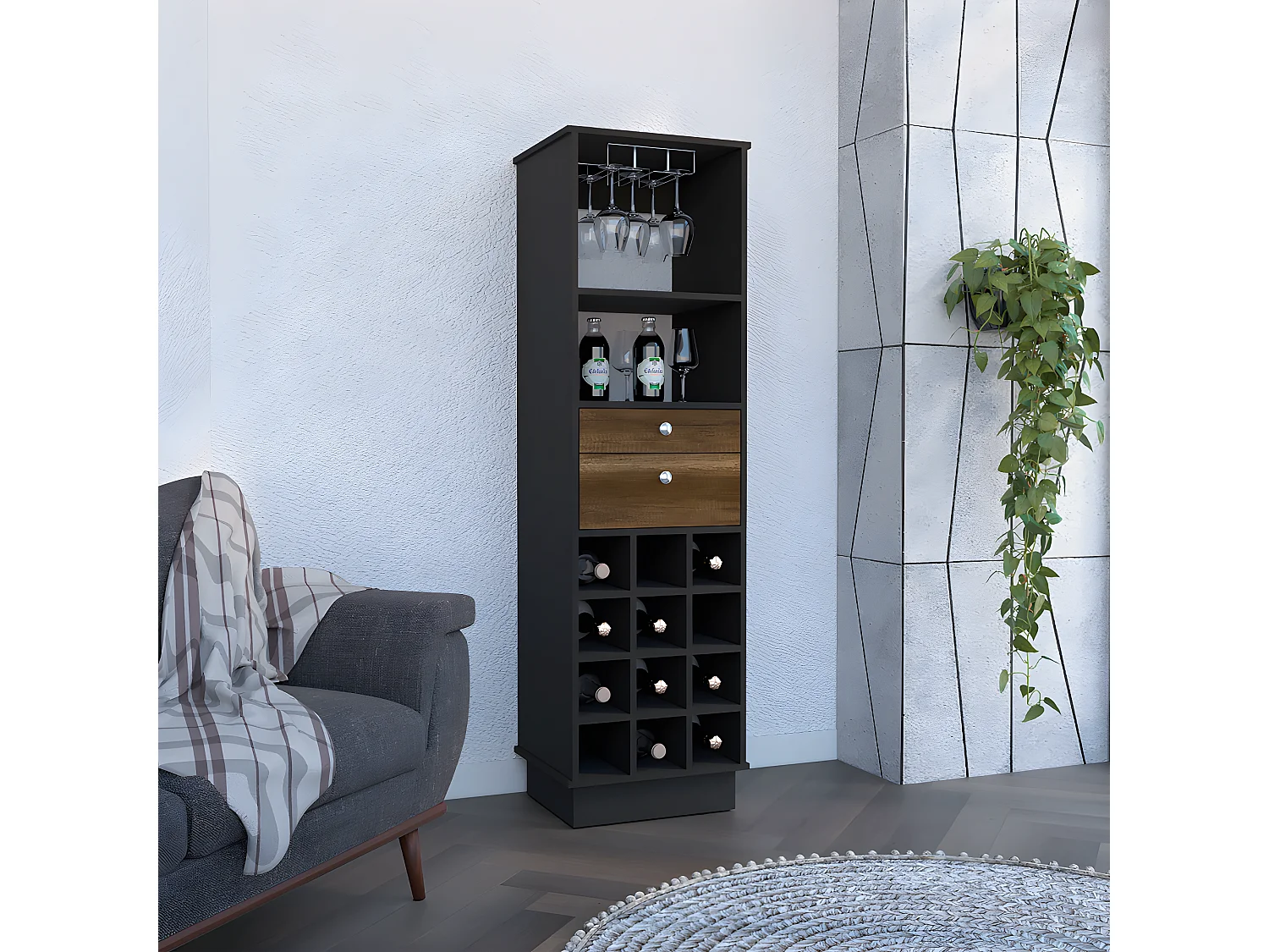 Meubles de bar classiques avec cubes de bouteilles, 160,6 cm à x 46,4 cm le x 40 cm P, caramel / wengue